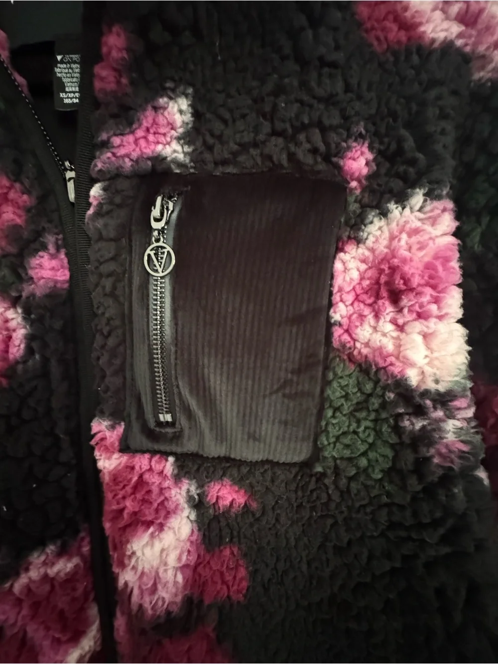 Victoria's Secret Black Sherpa Jacket with Pink Floral Print